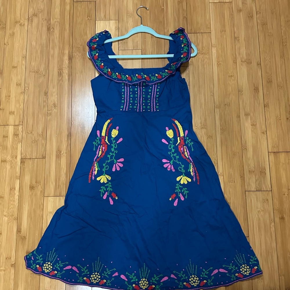 FARM Rio Blue Dress with Colorful Embroidery